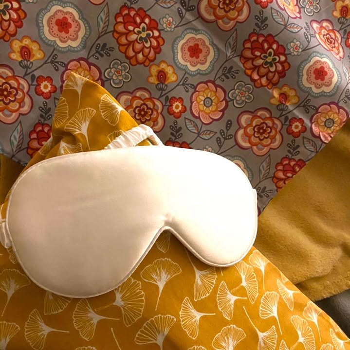 Soft floral and ginkgo leaf fabric with a treatment eye mask